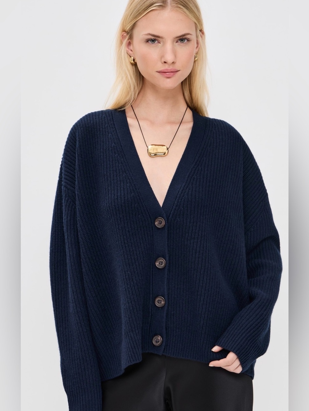 Jenni Kayne Cotton Cocoon Cardigan Oversized relaxed front pocks💙sz lrg Navy - Picture 2 of 16